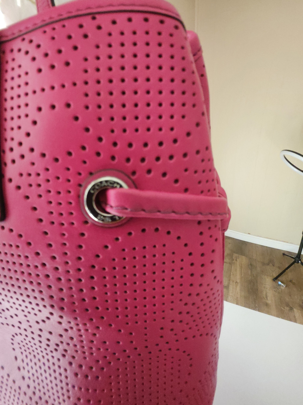 Coach Raspberry Perforated Leather Tote - Picture 6 of 7